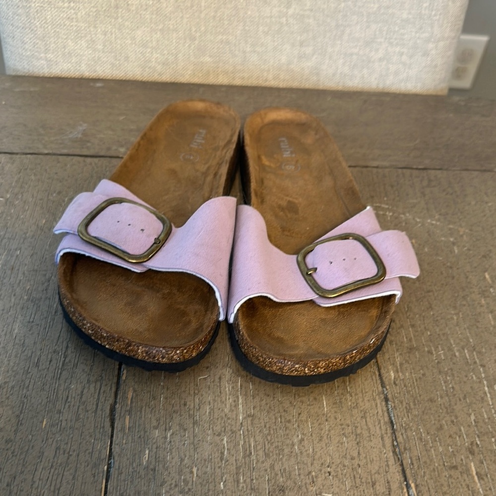 Brown and Purple Sandals with Textured Footbed